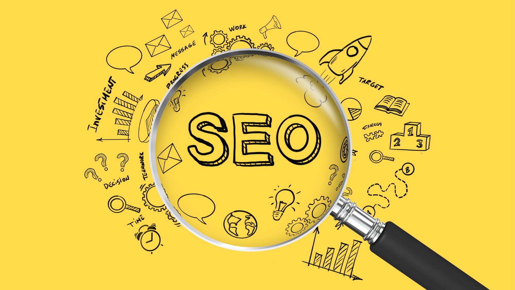 Infográfico detalhando as principais práticas de SEO on-page em um monitor de computador.